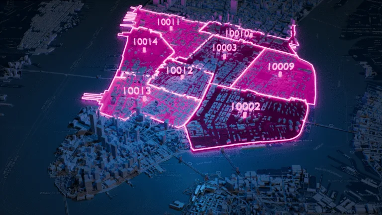 Map showing postal code and administrative division boundary polygons from GeoPostcodes